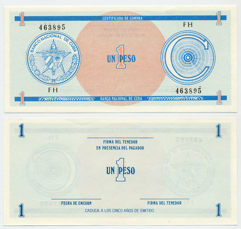 Куба, валютный сертификат 1 песо ND серия C, первый выпуск, голубая Pick FX 11 бумага аUNC 6293-41-2