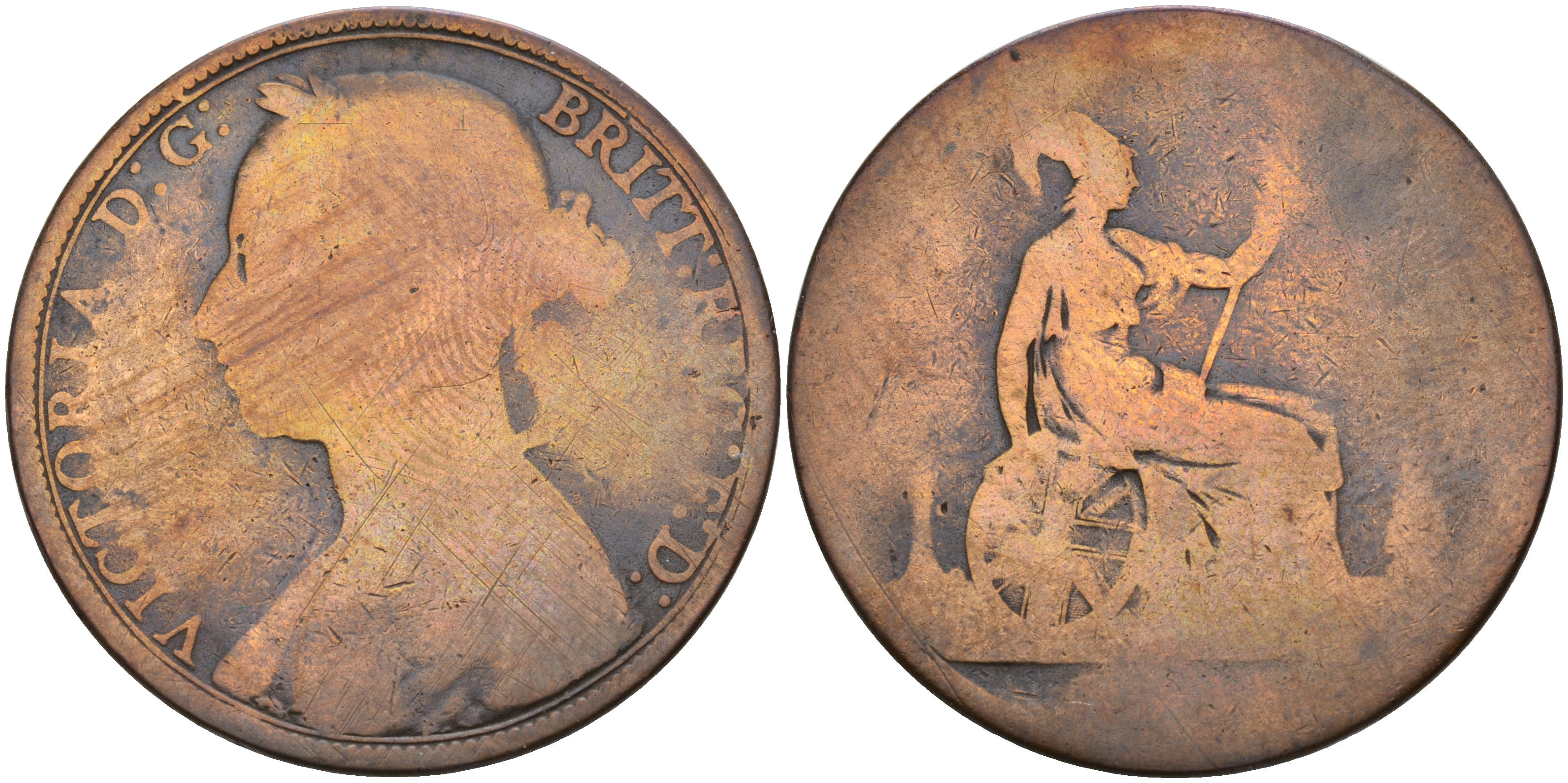 Великобритания 1 пенни ND (1874-1894) Виктория (1837-1901) KM 755, Spink 3954 бронза  4149-416