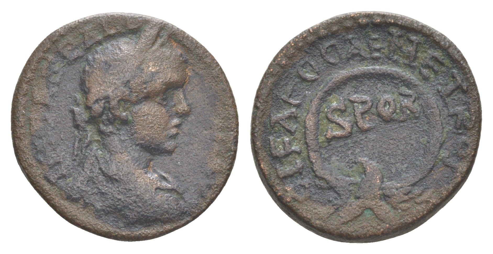 Римская Империя, Провинция Сирия Палестинская, Самария, Кесария Приморская AE 222-235 Александр Север, IM C SEVER ALEXANDER, бюст императора/C I F AV F C CAE METROP SPQR, орел с распростертыми крыльями, (из старой нидерландской коллекции) RPC online VI 30