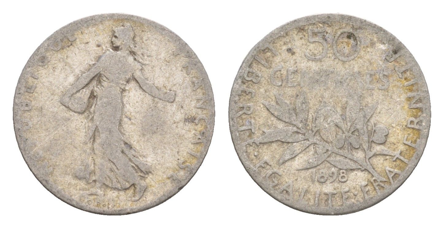 Франция 50 сантимов 1898 KM 854 серебро 4655-627