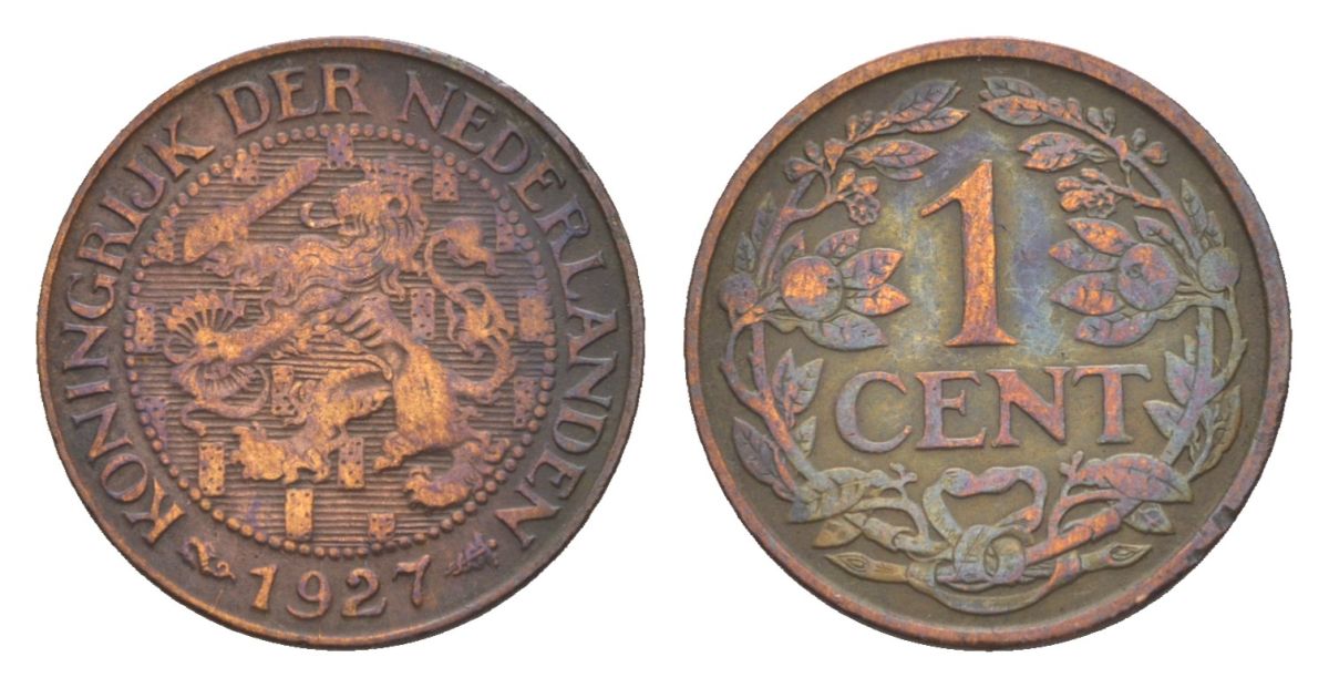 Нидерланды 1 цент 1928 Вильгельмина (1890-1948) KM 152 бронза 75-559