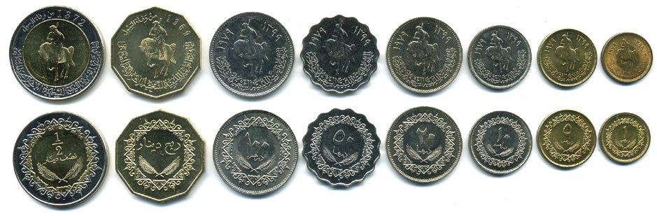 ЛИВИЯ ЛОТ ИЗ 8 МОНЕТ 1 БИМЕТАЛЛ биметалл UNC 00-00