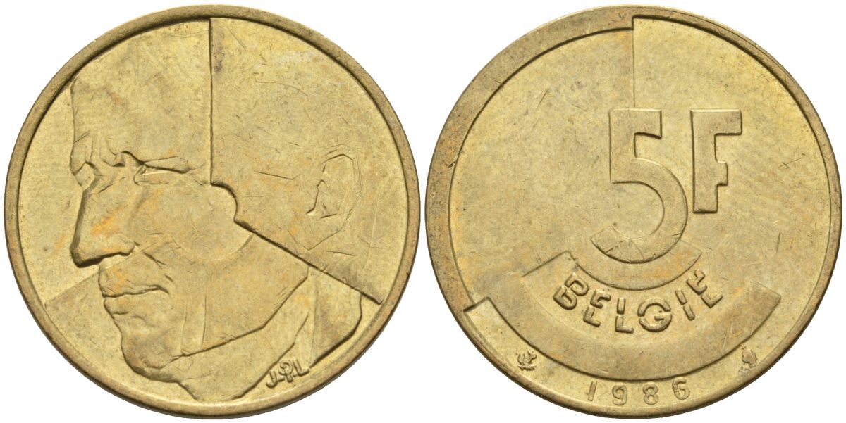 Бельгия 5 франков 1986 Belgie KM 164 алюминиевая бронза 4126-247