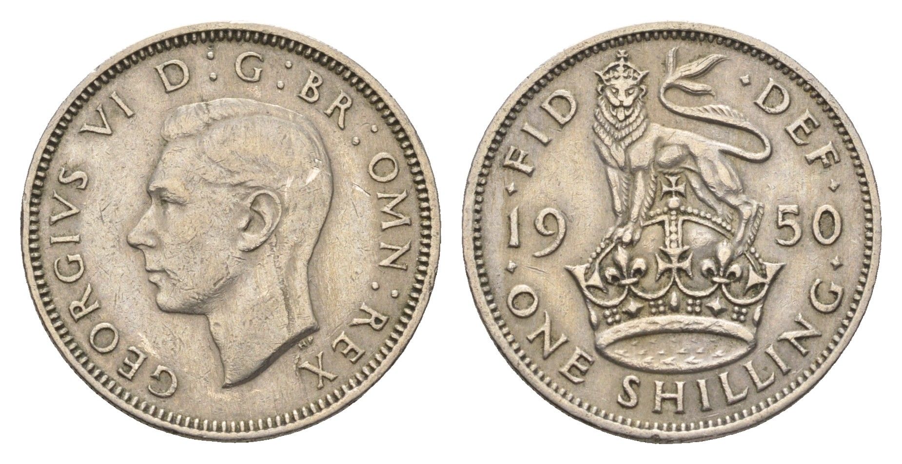 Великобритания 1 шиллинг 1950 Георг VI (1936-1952), Английский герб KM 876, Spink 4108 медно-никель 4699-446