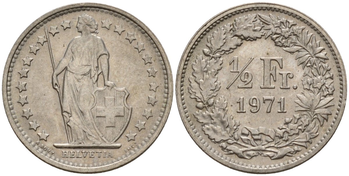 Швейцария 1/2 франка 1971 KM 23a медно-никель 4189-443