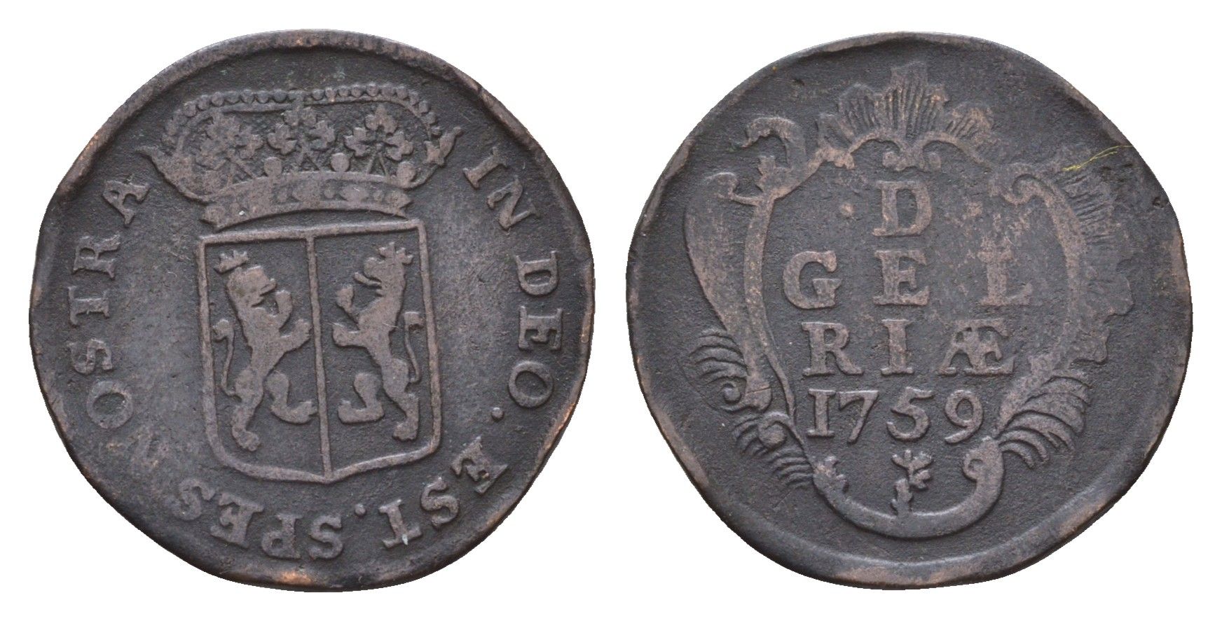 Нидерланды, Голландская республика, Гелдерланд 1 дуит 1759 KM 93 медь 4674-631