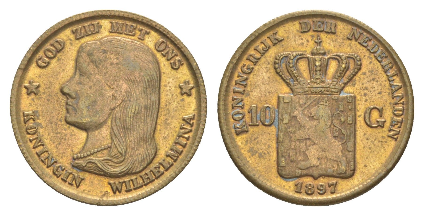 Нидерланды игрой жетон в 10 гульденов (КОПИЯ) 1897 диаметр 22 мм, вес 4,6 гр тип - KM 118 желтый металл 4613-245