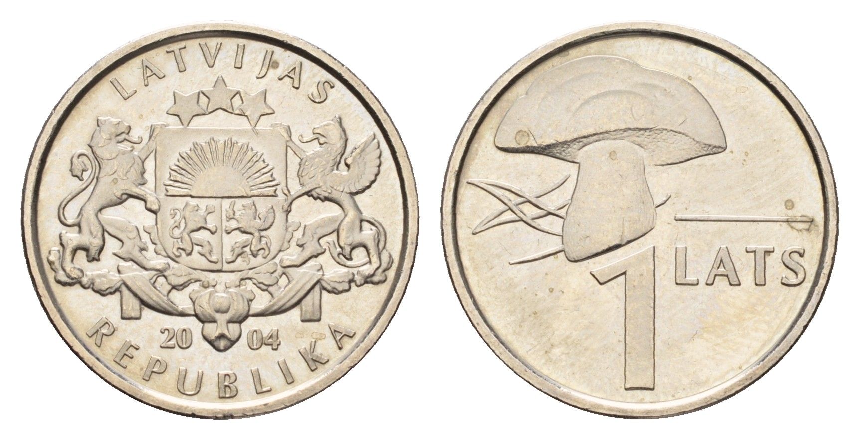Латвия 1 лат 2004 гриб KM 67 медно-никель UNC 4679-321