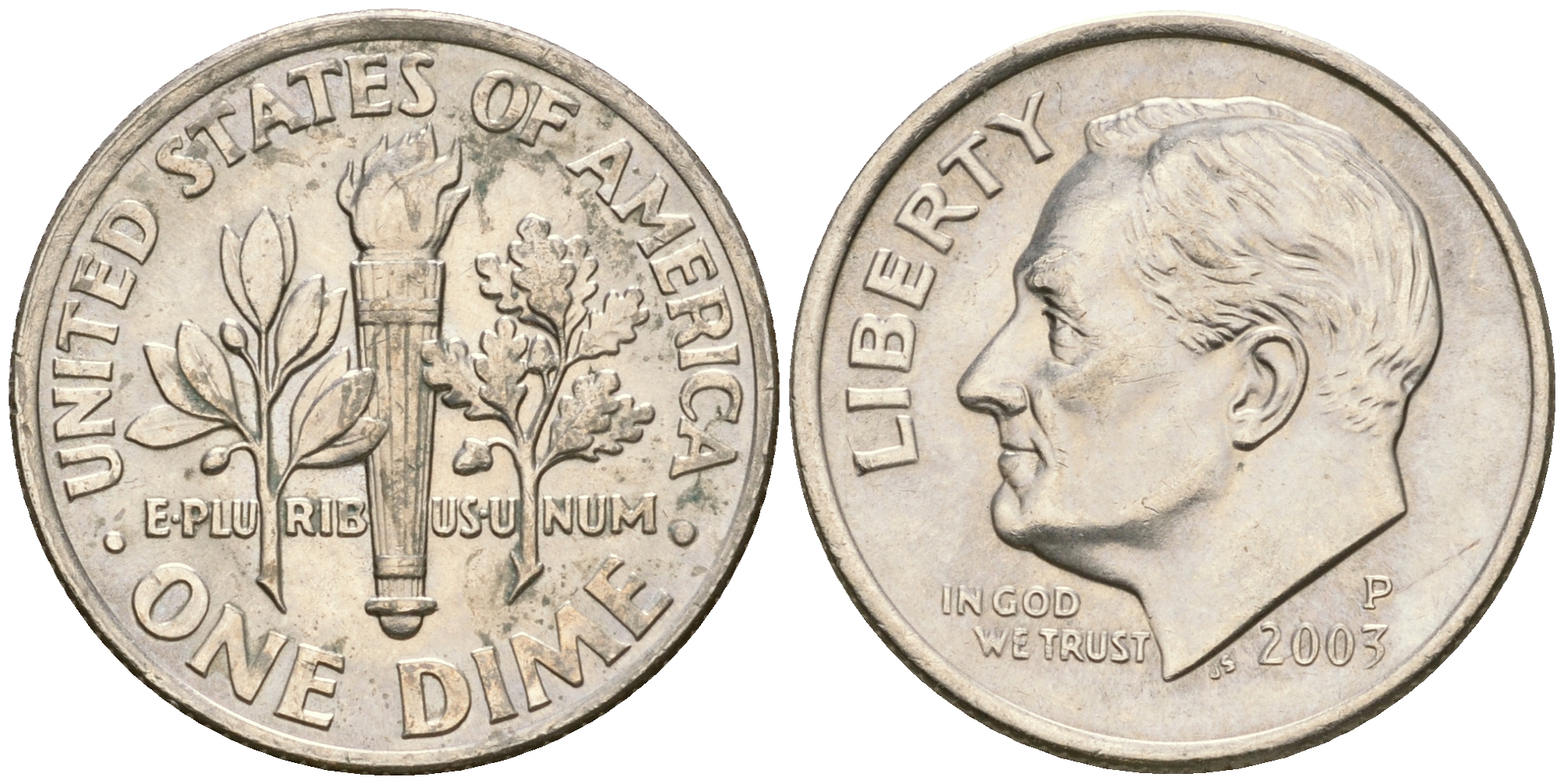 США 1 дайм - 10 центов 2003 P, Рузвельт KM 195а медь плакированная медно-никелем    4608-646