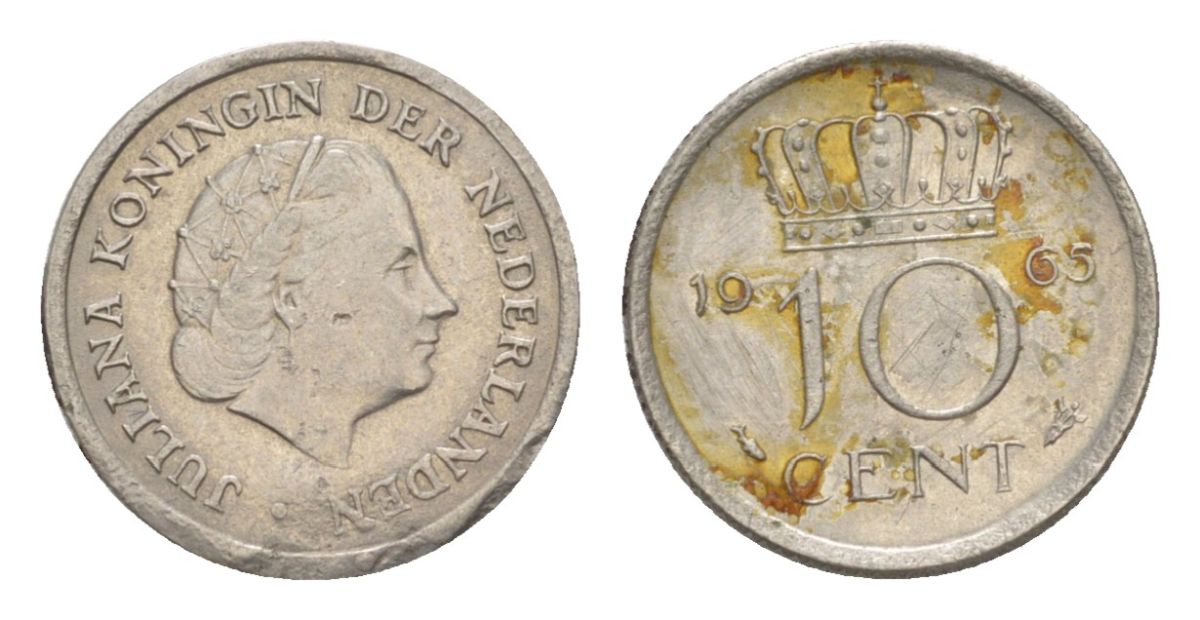 Нидерланды 10 центов 1965 Юлиана (1949-1980) KM 182 никель 4627-1213