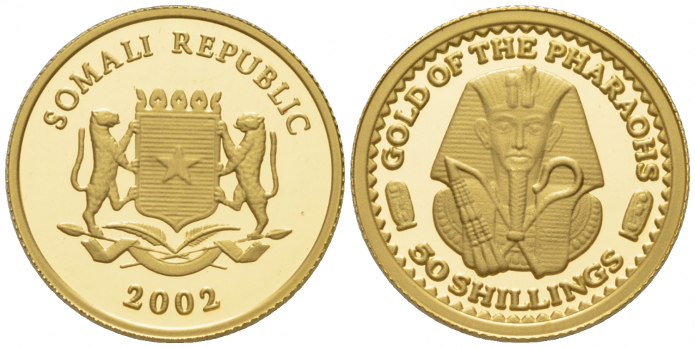 Сомали 50 шиллингов 2002 золото фараонов Египта KM 162 золото PROOF 00-00