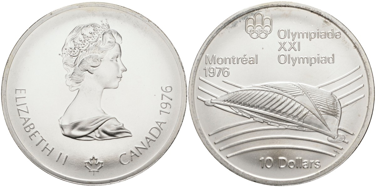 Канада 10 долларов 1976 XXI летние Олимпийские игры в Монреале 1976 года, велодром KM 114 серебро UNC 02-252-15
