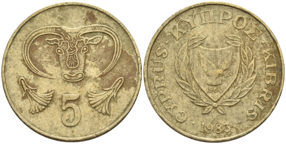 Кипр 5 центов 1983 голова быка KM 55.1 никель латунь 4141-912