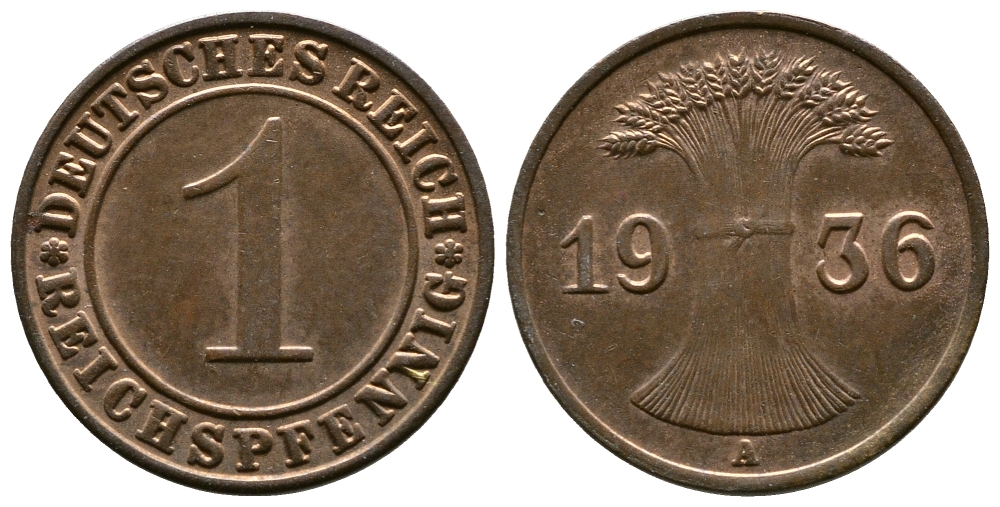 Германия 1 рейхспфенниг 1936 A KM 37, J. 313 бронза 220-159