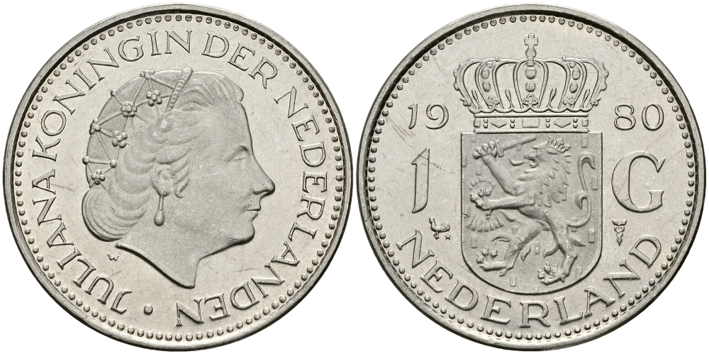 Нидерланды 1 гульден 1980 Юлиана (1948-1980) KM 184а никель 94-655