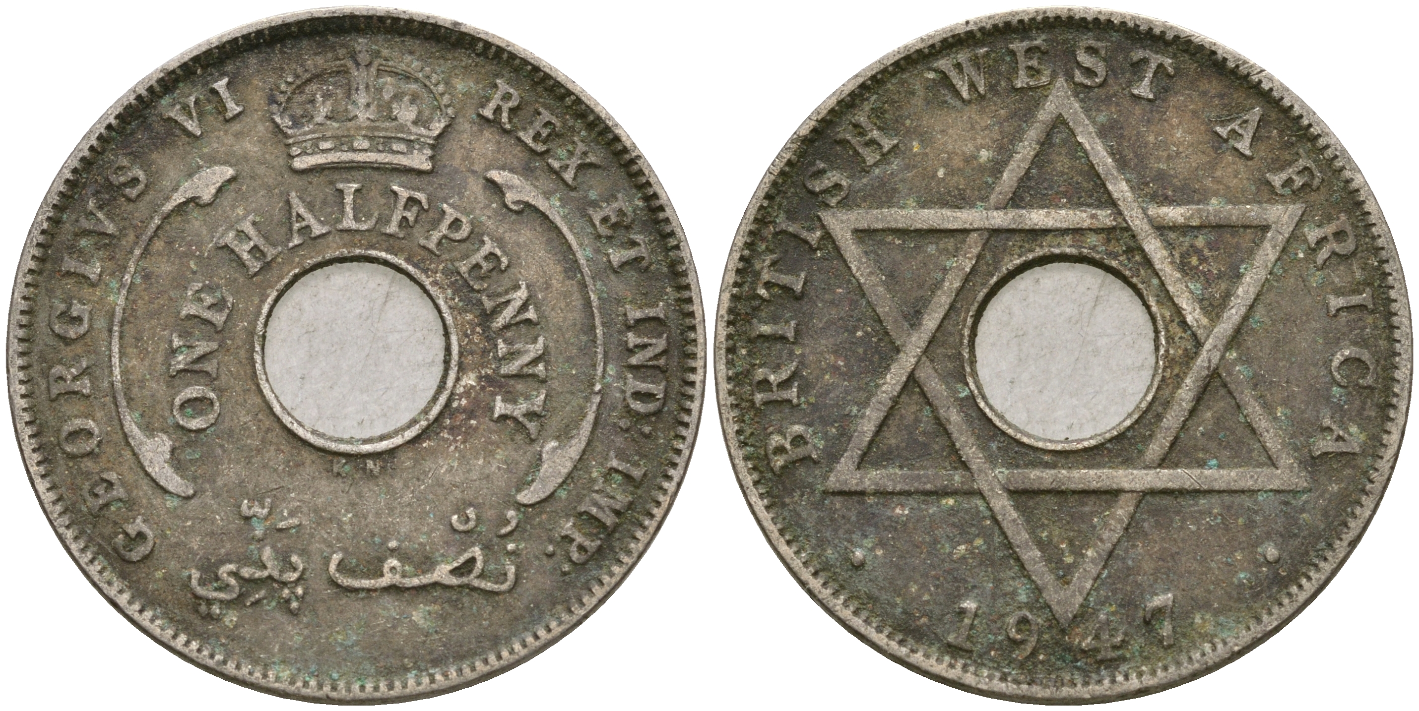 Британская Западная Африка 1/2 пенни 1947 KN, Георг VI KM 18 медно-никель 25-1022