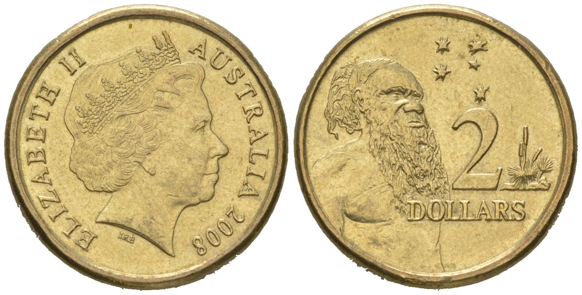 Австралия 2 доллара 2008 абориген, Елизавета II (1952-2022) KM 406 алюминиевая бронза UNC 4621-229