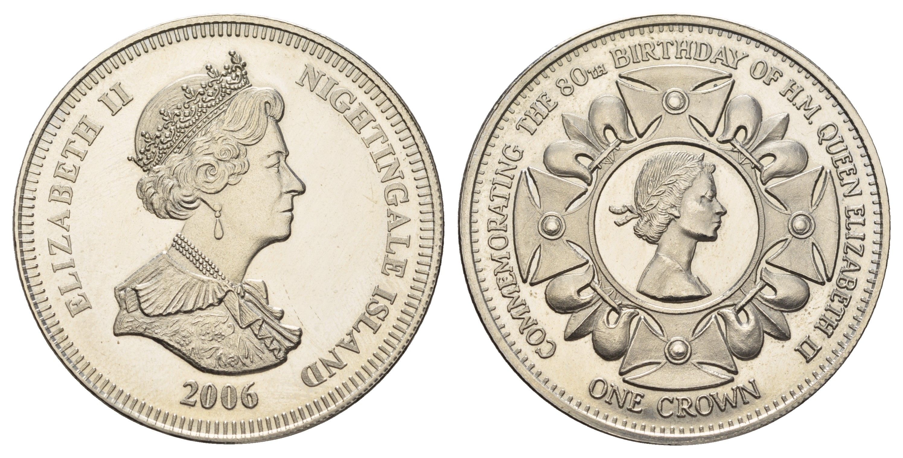 Найтингейл (остров Святой Елены) 1 крона 2006 80 лет со дня рождения - молодой портрет медно-никель 4552-622