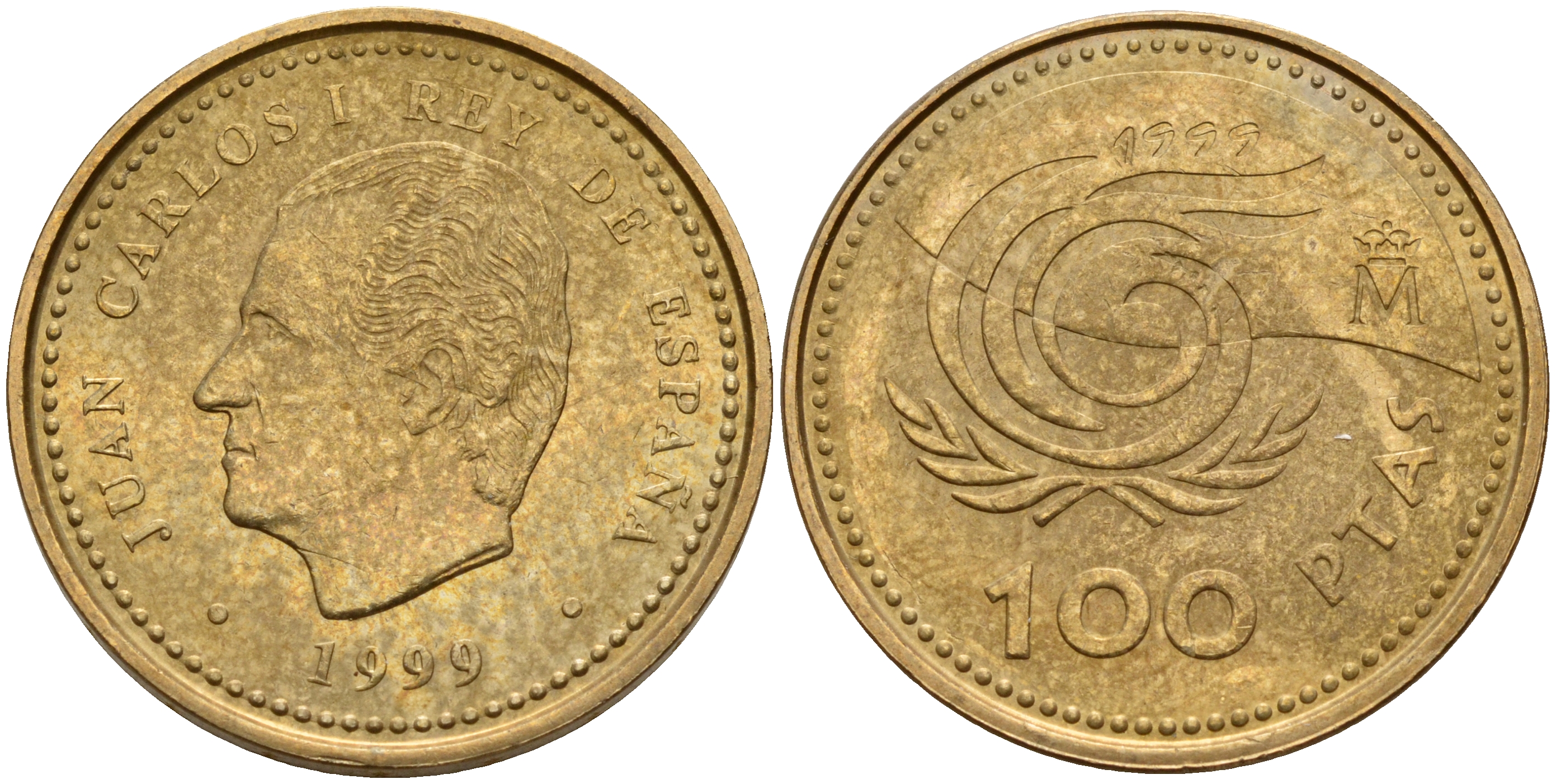 Испания 100 песет 1999 международный год пожилых людей, Хуан Карлос I (1975-2001) KM 1006 алюминиевая бронза 4597-211