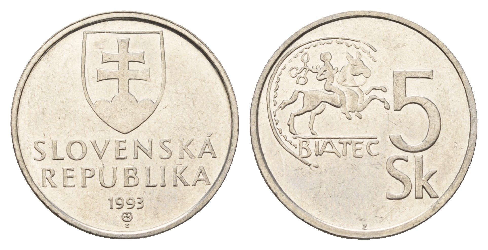 Словакия 5 крон 1993 KM 14 сталь плакированная никелем 4673-1244