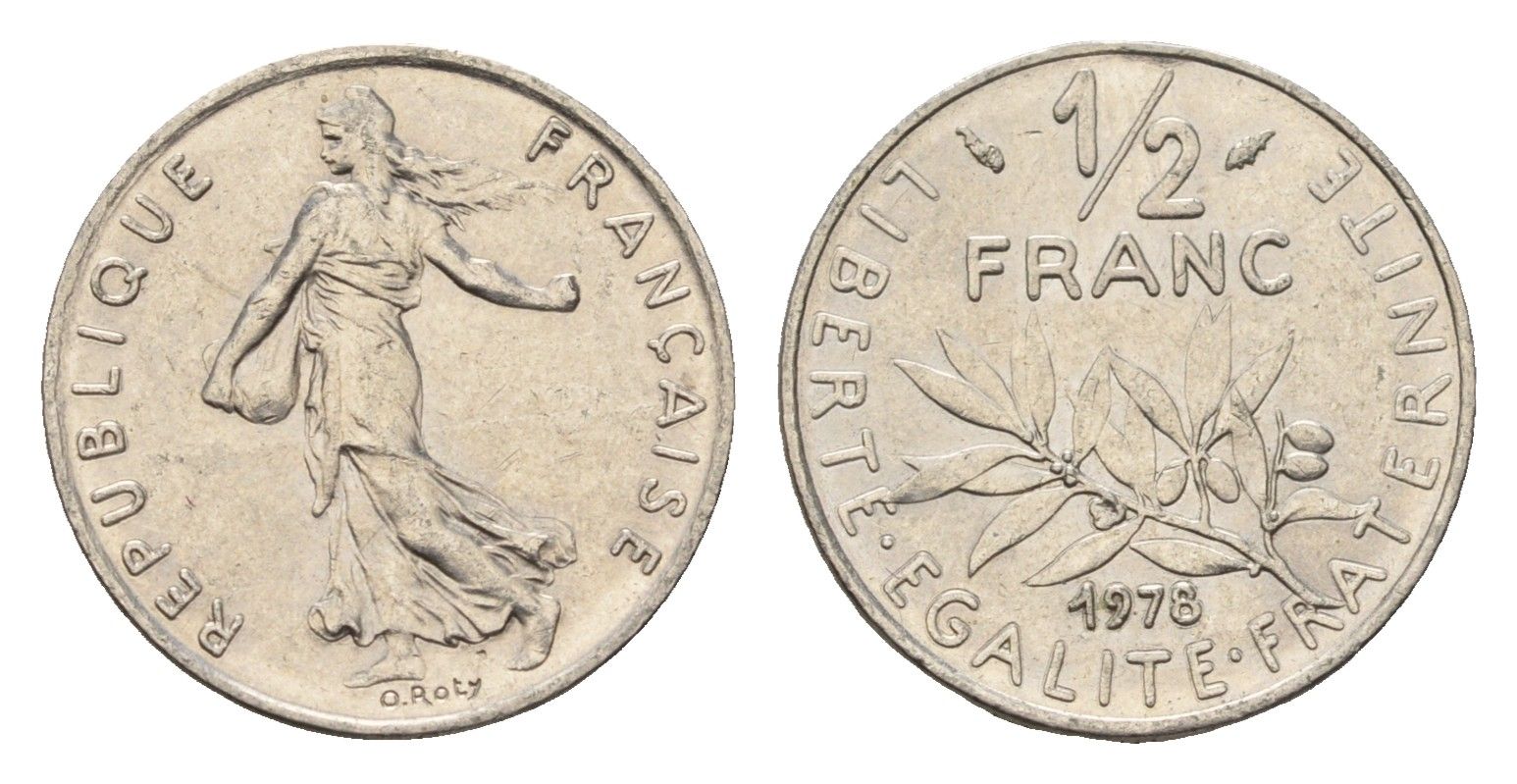 Франция 1/2 франка 1978 сеятель KM 931.1 никель 4674-625