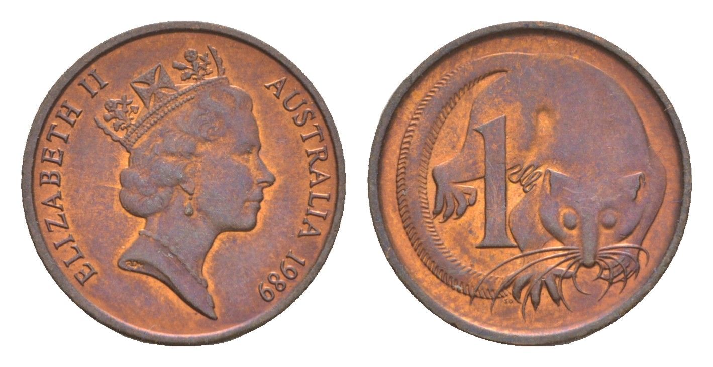 Австралия 1 цент 1989 Елизавета II (1952-2022), второй портрет, опоссум KM 78 бронза 4655-1227
