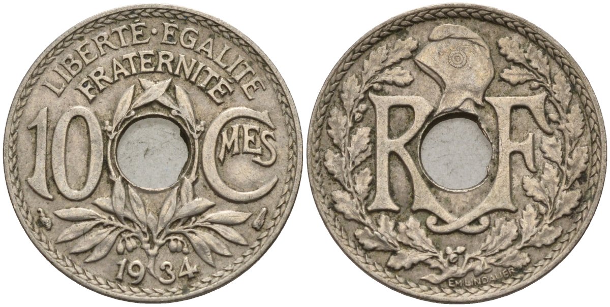 Франция 10 сантимов 1934 KM 866a, Le Franc 138.3 медно-никель 4143-1017