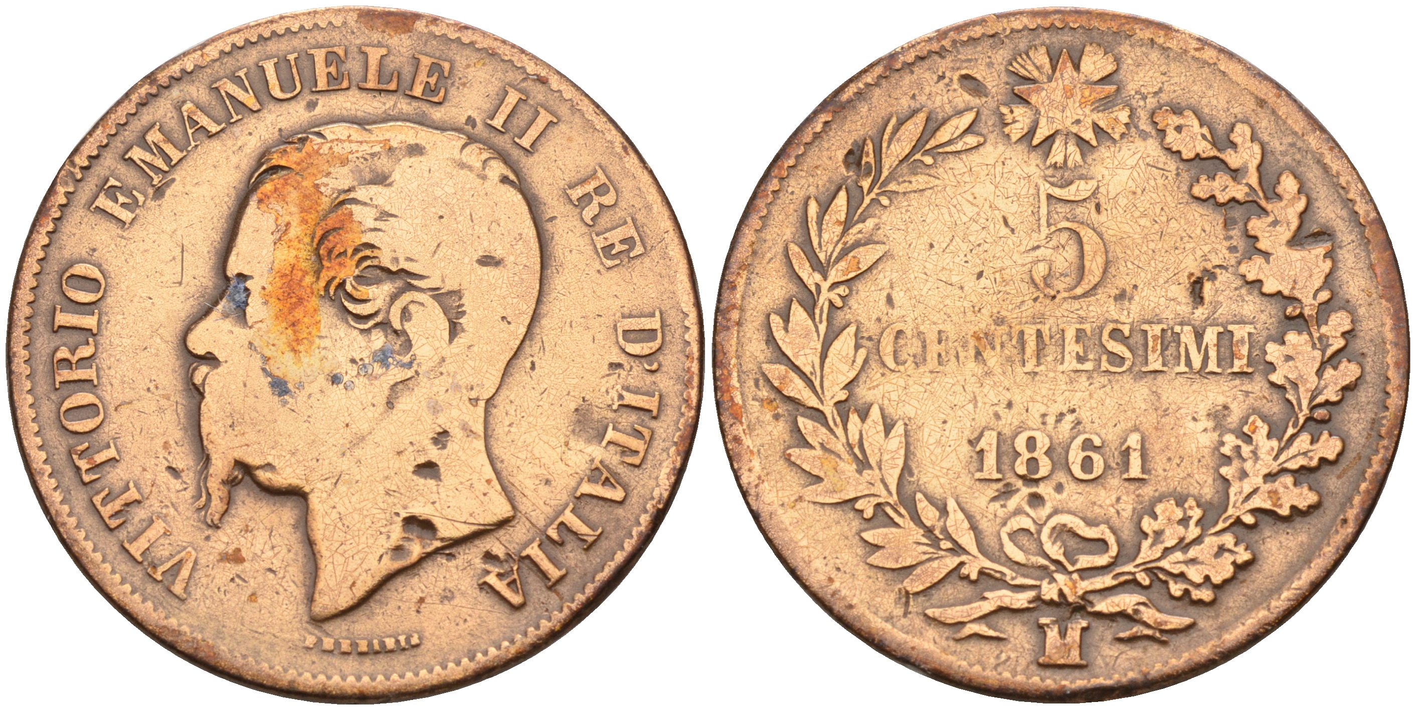 Италия 5 чентезимо 1861 М KM 3.2 медь    4142-437