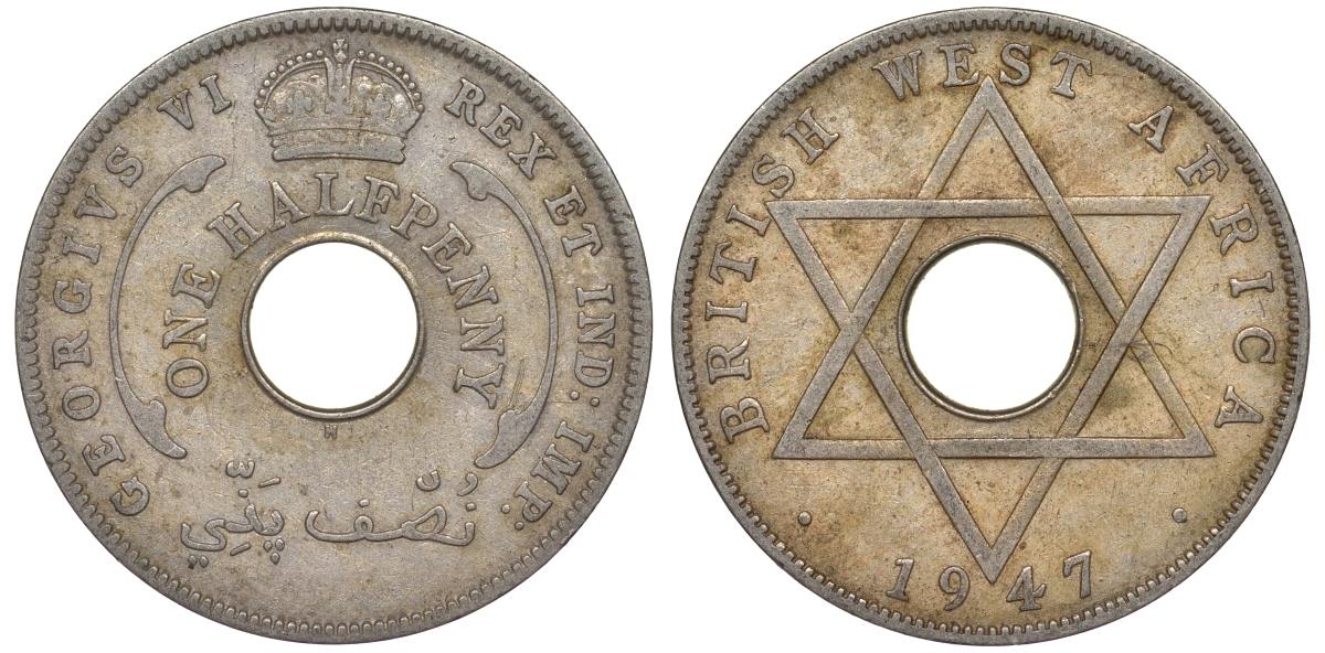 Британская Западная Африка 1/2 пенни 1947 H, Георг VI KM 18 медно-никель 25-2232