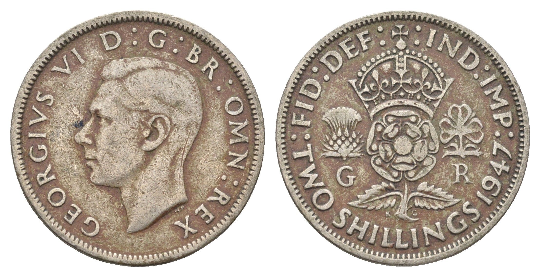 Великобритания 2 шиллинга (флорин) 1947 Георг VI (1936-1952) KM 865, Spink 4102 медно-никель 4663-244