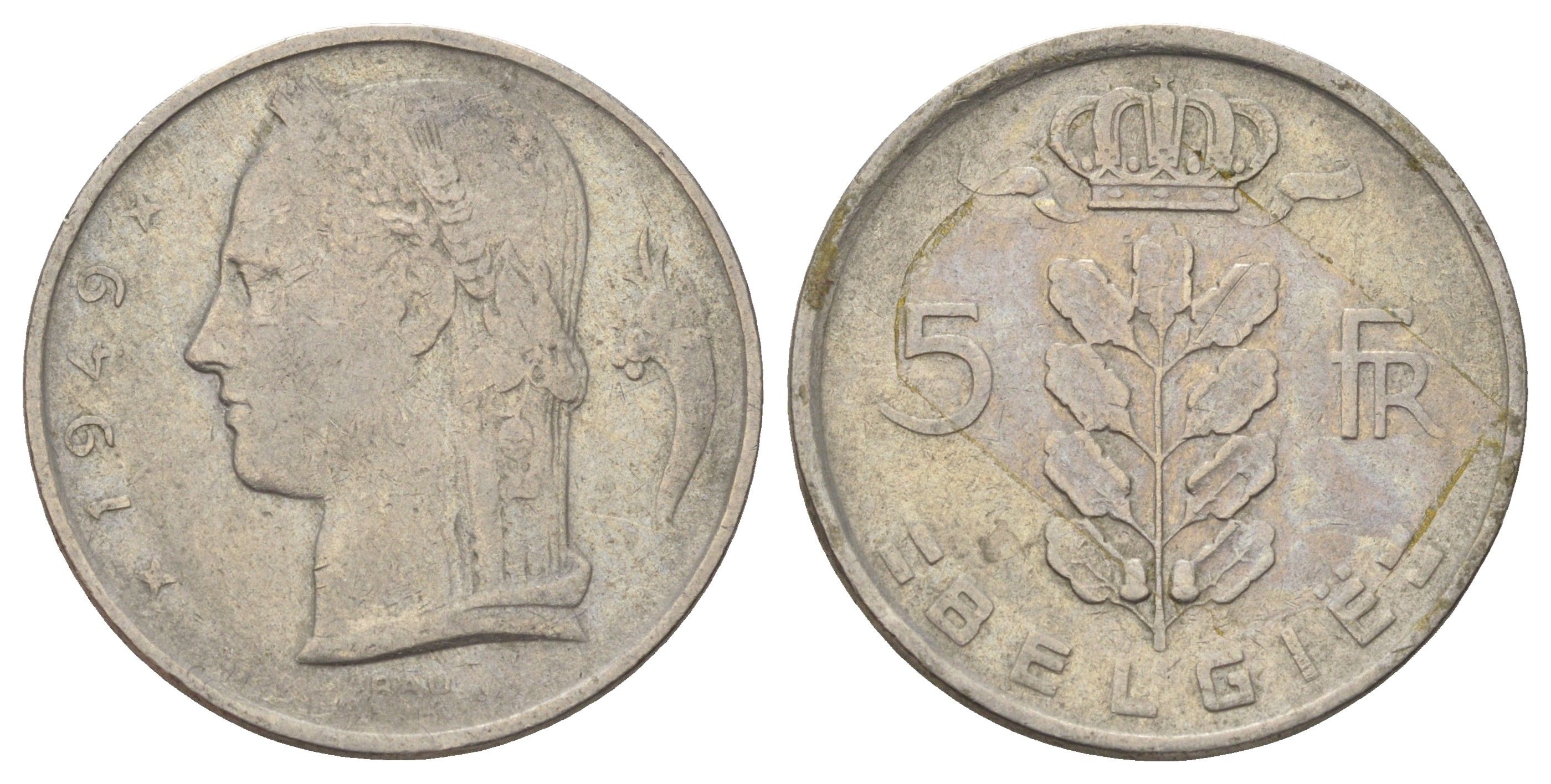 Бельгия 5 франков 1949 Belgie, Леопольд III (1934-1951) KM 135 медно-никель 4172-143