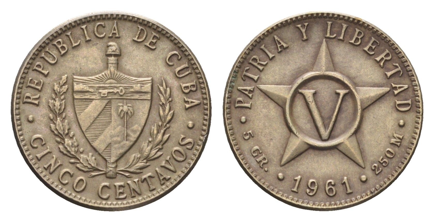 Куба 5 сентаво 1961 KM 11.3 медно-никель 4668-841