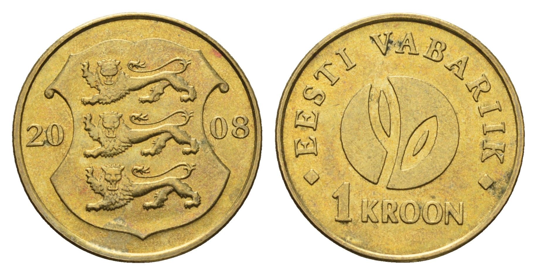 Эстония 1 крона 2008 90 лет Эстонской республике KM 44 латунь UNC 4688-721