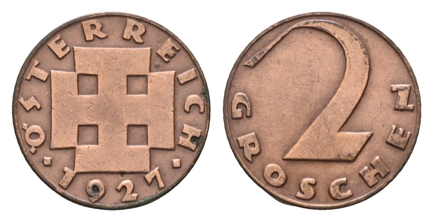 Австрия 2 гроша 1927 KM 2837 бронза 4627-1248