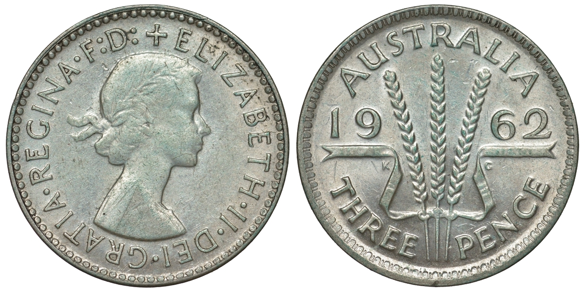 Австралия 3 пенса 1962 m, Елизавета II (1952-2022) KM 57 серебро 71-824