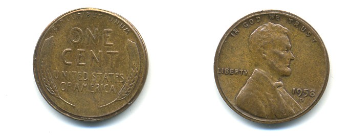 США 1 ЦЕНТ 1958 D ЛИНКОЛЬН KM A132 медь цинк 76-538