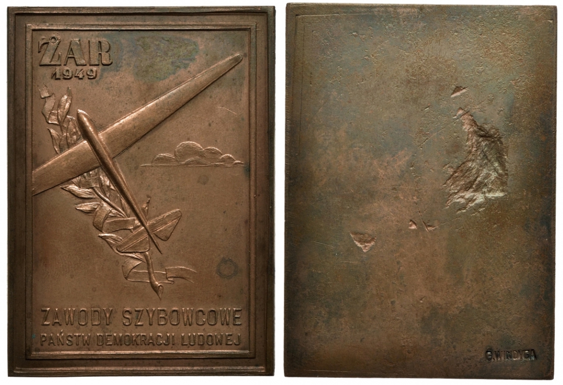 Польша плакетка 1949 летчики бронза 02-018-22-3