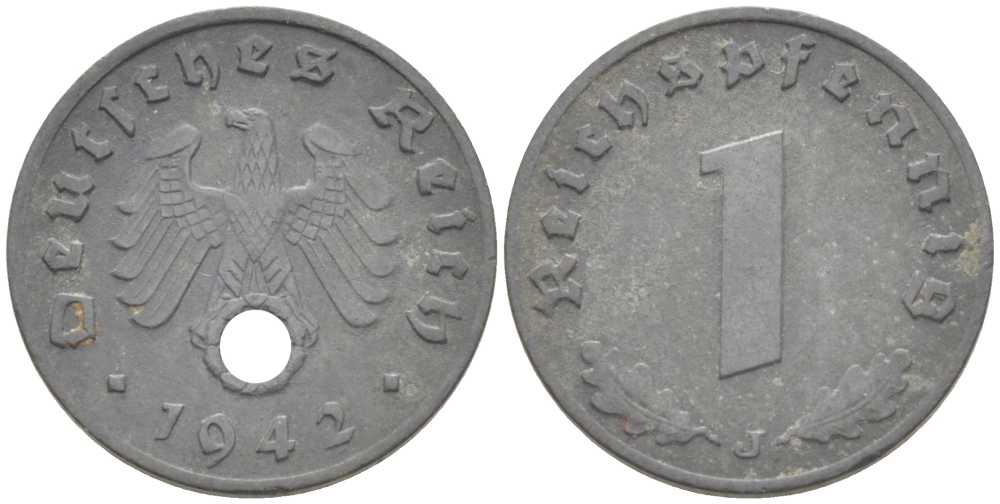 ГЕРМАНИЯ 1 РЕЙХСПФЕННИГ 1942 J KM 97, J. 369 цинк 206-1147