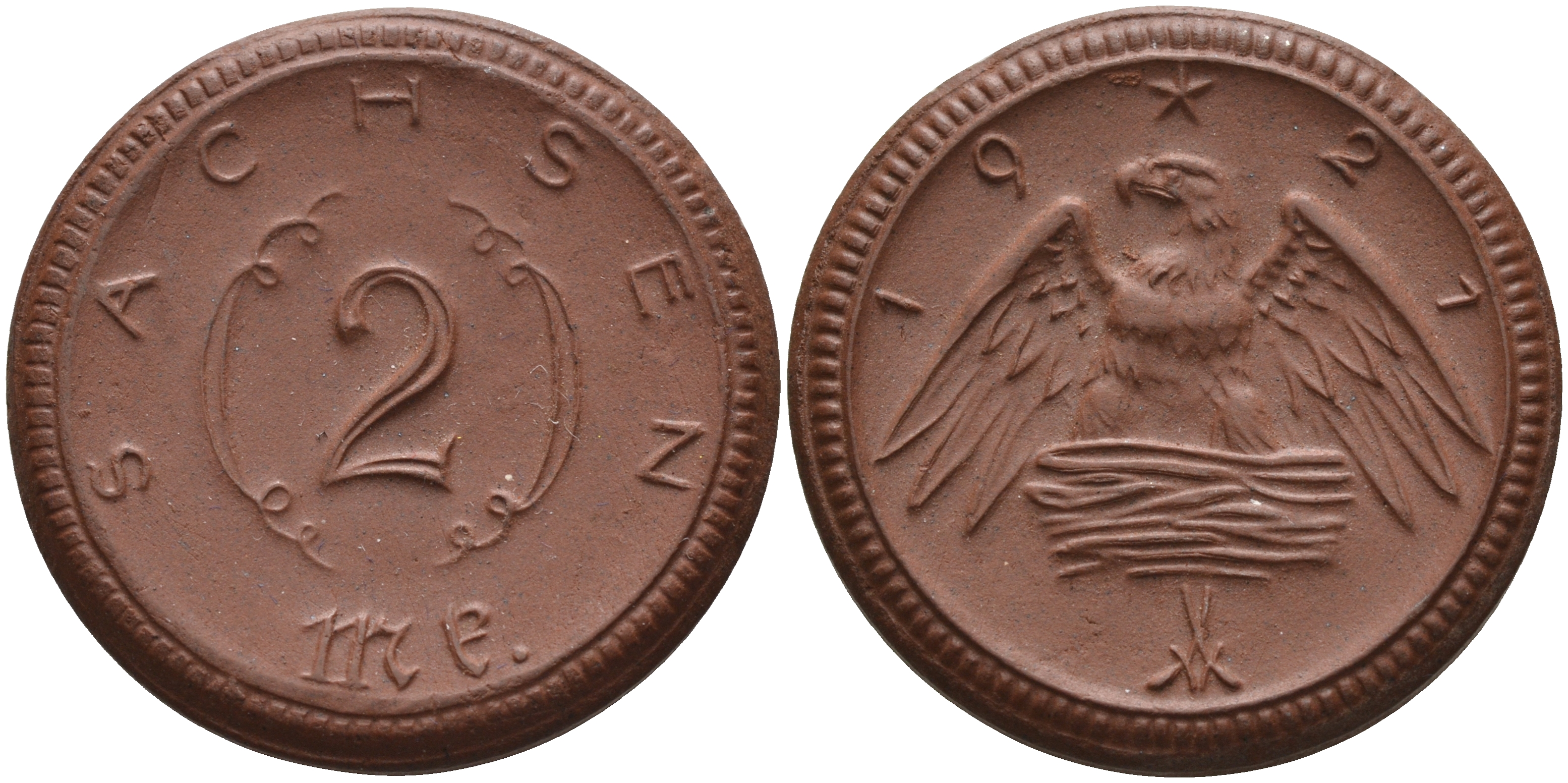 Саксония 2 марки 1921 J. N 56 фарфор 1094-2-34