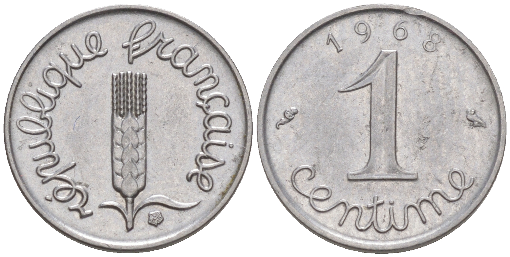 Франция 1 сантим 1968 KM 928, le Frank 106.15 хромированная сталь 100-421