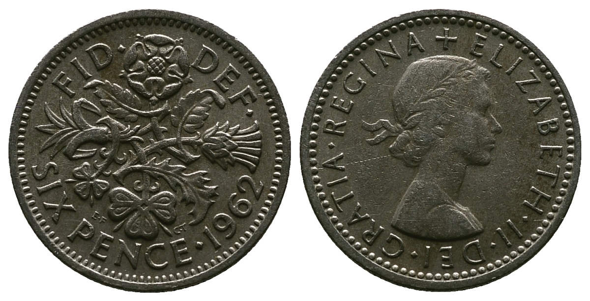 Великобритания 6 пенсов 1962 Елизавета II (1952-2022) KM 903, Spink 4149 медно-никель 4381-753