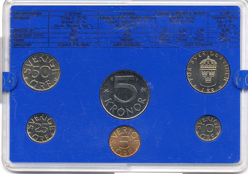 Швеция набор монетного двора из 6 монет 1980 в пластике, Карл XVI Густав (1973- ) KM MS15 UNC 4-3-6-132