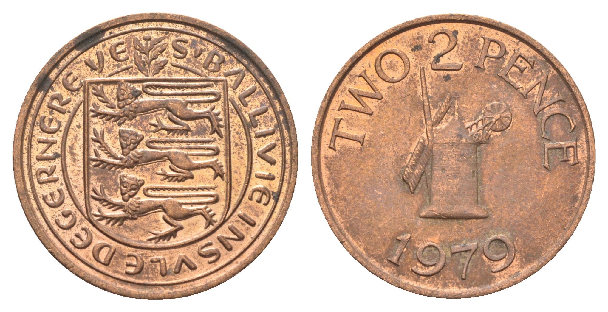 Гернси 2 пенса 1979 Елизавета II (1952-2022), ветряная мельница KM 28 бронза 4703-1151