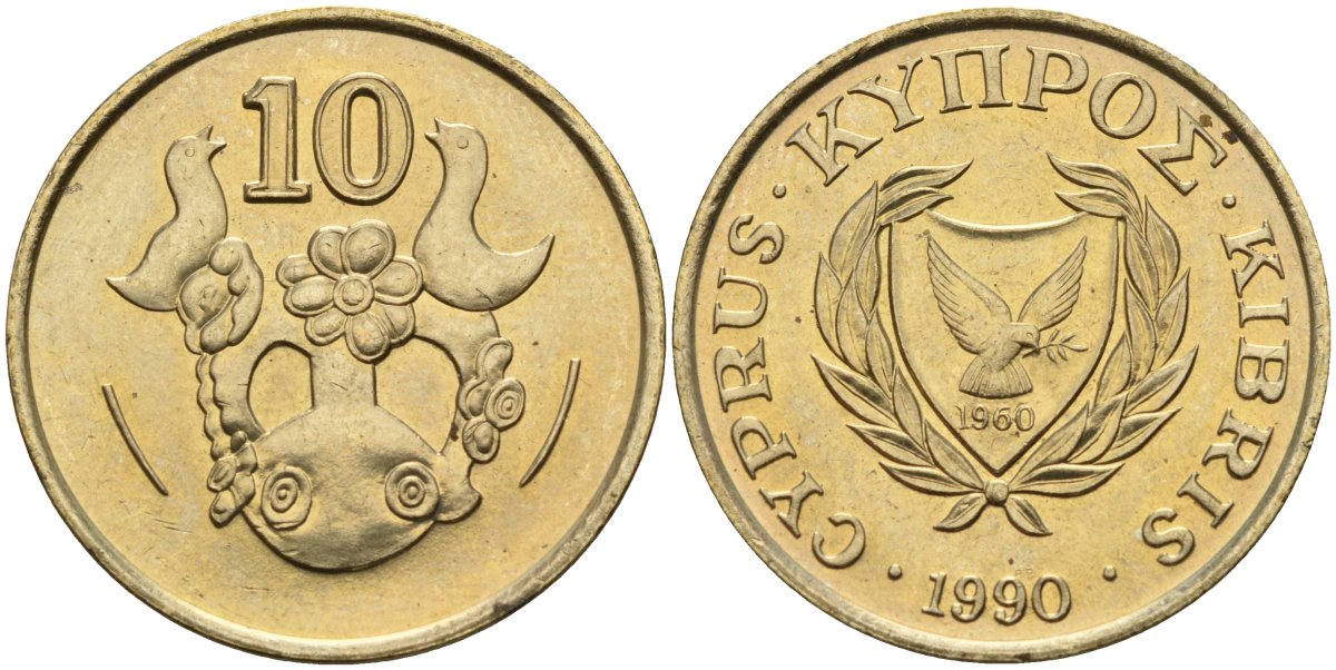 Кипр 10 центов 1990 KM 56.2 никель латунь 4141-1153