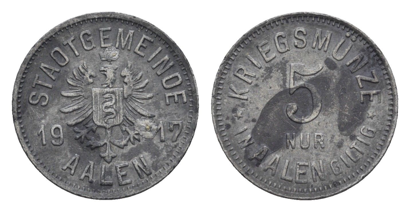 Ален 5 пфеннигов 1917 Funck 2.4, Men05 100.1, Men18 143.1 цинк 4516-319