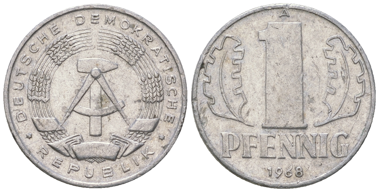 ГДР 1 пфенниг 1968 А КМ 8.1 алюминий 3458-327