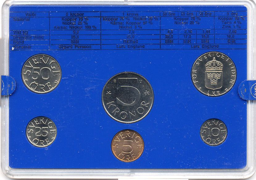 Швеция набор монетного двора из 6 монет 1981 в пластике, Карл XVI Густав (1973- ) KM MS19 UNC 4-3-7-177