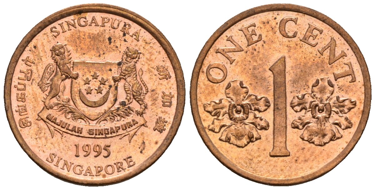 Сингапур 1 цент 1995 KM 98 цинк плакированный медью 4147-161