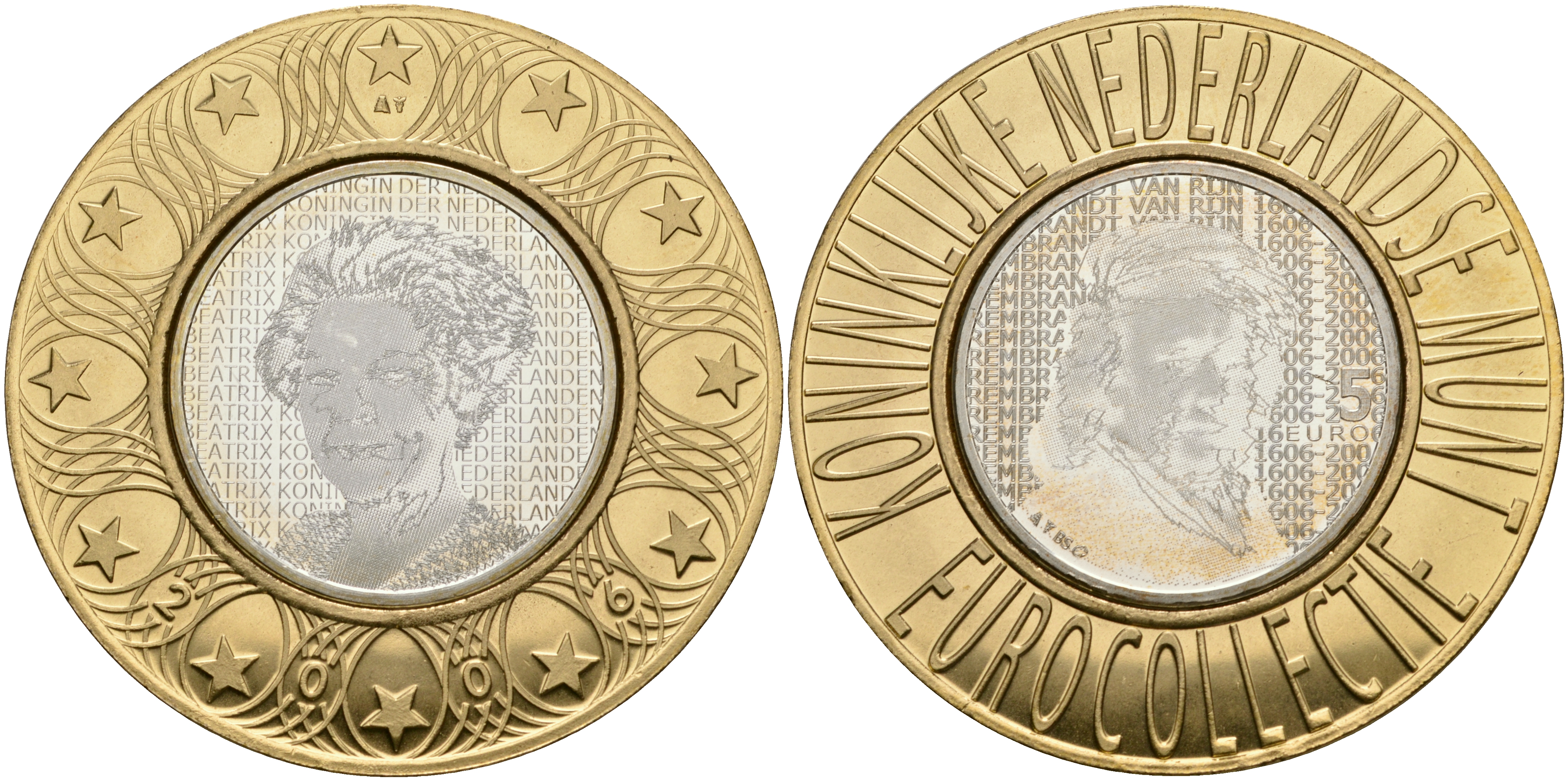 Нидерланды 5 евро 2006 400 лет со дня рождения Рембрандта, королева Беатрикс, евроколлекция Нидерландского монетного двора KM 266 серебро UNC 11-243-32