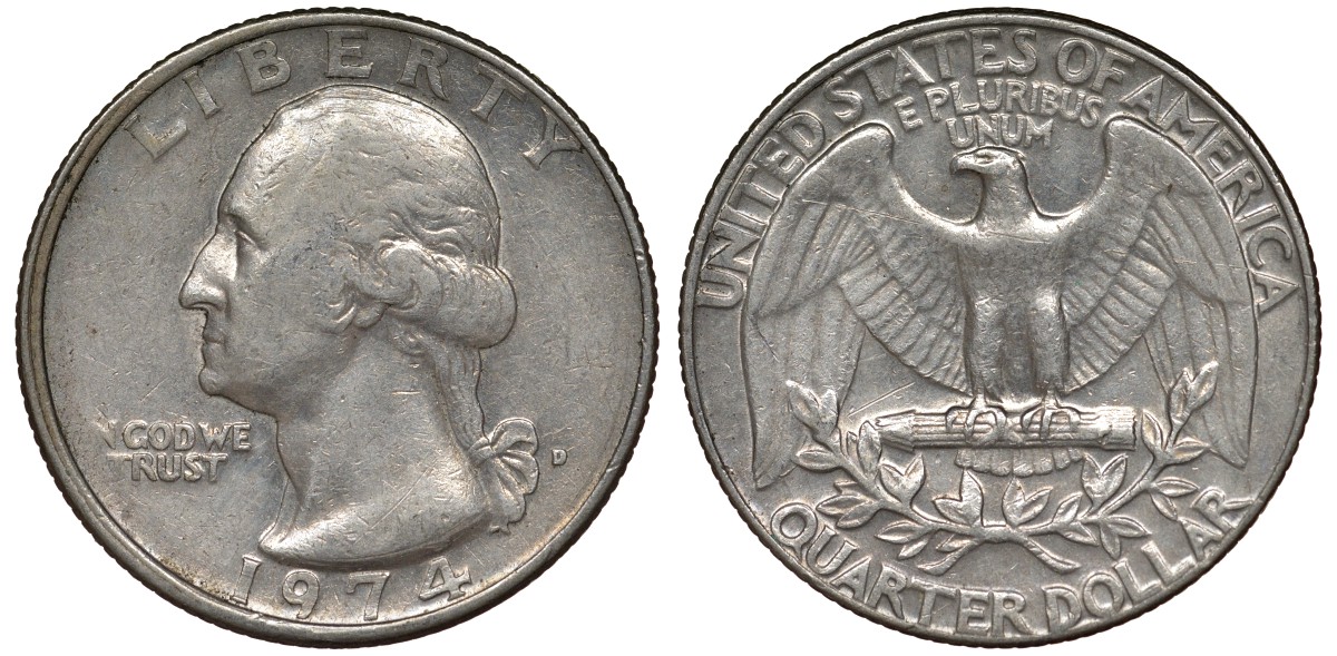 США 25 центов (квотер) 1974 Вашингтон KM 164a медь плакированная медно-никелем 4128-634
